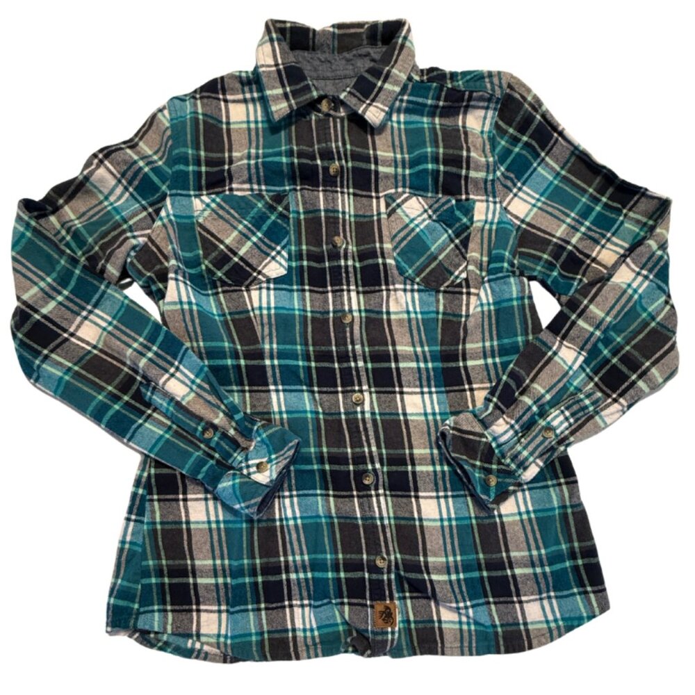Legendary Whitetails Shirt Women Size Med Flannel Fitted Long Sleeve Blue/Green